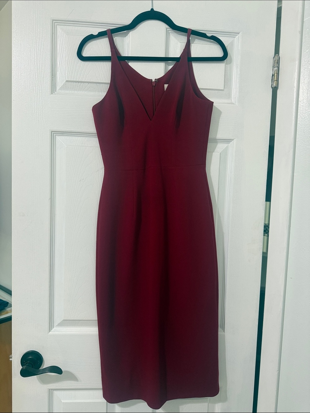 Dress the Population Burgundy V-Neck Midi Sheath Dress